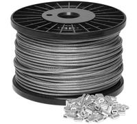 Storystore Cuerda de alambre de 3 mm de 100 m, cable de acero inoxidable 304, resistente sección transversal de 7 x 7, carga de rotura de 517 kg, cable de acero inoxidable con 100 fundas de bucle de