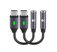 Stouchi Adaptador de Auriculares, Adaptador USB C a Conector de Audio Adaptador USB Tipo C a 3,5 mm (Nueva versión) Chip Hi-Fi DAC con luz LED Azul para Pixel 6/5/4,Pad Pro 2022,One Plus 6T