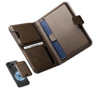 Stouchi AirTag - Soporte para pasaporte para hombres y mujeres, cartera de viaje de cuero vegano con funda magnética desmontable, bloqueo RFID y correa de tracción de 1 segundo, regalo de viaje