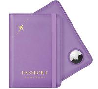 Stouchi Funda para Pasaporte, Airtag Passport Wallet,Funda para Pasaporte de Piel sintética encriptada con RFID para Mujeres y Hombres,Documento de Viaje,Regalo Porta Pasaporte,Violeta