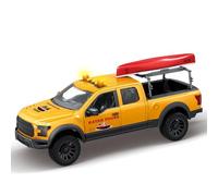 STOULKD Modelo de camioneta camioneta con kayak, juguete todoterreno en amarillo, vehículo de rescate con bote desmontable (pastillas de rescate)