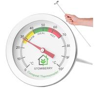 STOWBERRY Termómetro de compost de 500 mm, medidor de temperatura del suelo de acero inoxidable con esfera de 50 mm, termómetro de sonda larga para jardín, patio trasero y compostaje doméstico