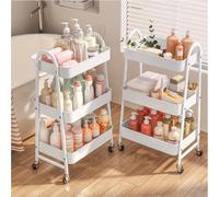 StowBin Carrito de Almacenamiento de Metal, Carro de Cocina Metalico con Ruedas, Carrito Auxiliar Multiuso 3 Niveles, Ideal para Frutas, Verduras, Cocina, Salón, Blanco