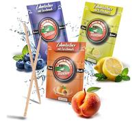 Stoxser 450 palillos de dientes con sabor, paquete de 3 unidades, arándanos y limón/limón y melocotón, revolución del sabor, palillos de dientes, sin goma, soporte para pasta de dientes, hilo dental,