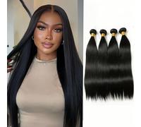 Straight Hair Bundles Brazilian Virgin sin Procesar Human Hair Extension Real Smooth Hair Extensiones de pelo 100% Pelo Humano Color Negro Natural (8 10 12 14 pulgadas/280g)