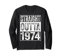 Straight Outta 1974 Men Women Year Birth of Birthday Vintage Manga Larga