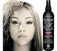 Straight Silk Spray with Moroccan Argan Oil Hair Straightening Protector - Thermal Heat Protectant For Styling Treatment With Flat Iron & Hot Blow Dry | Cruelty Free | Made in USA | 6 oz