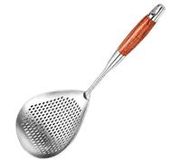 Strainer Spoon - Stainless Steel And Wood, Long Handle Cooking Utensil, Cooking Skimmer | Slotted Food Ladle, Frying Scoop Strainer, Noodle Retriever For Dumpling, Egg, Meat, Pot, Home And Res