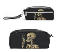 Strange Painting - Estuche para lápices de piel de gran capacidad con cremallera, bolsa de maquillaje pequeña portátil, organizador de suministros de oficina para mujeres y hombres