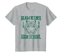 Stranger Things 1986 Hawkins High School Camiseta, Niños, Gris Jaspeado, 4 años