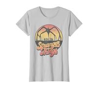 Stranger Things 80's Sunset Mindflayer Group Camiseta, Mujer, Plata, S