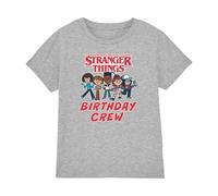 Stranger Things Birthday Crew Upside Down Cartoon Camiseta Infantil, Gris Heather Deportivo, 12-13 A