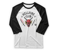 Stranger Things Club Hellfire Camiseta, Blanco/Negro, S para Hombre