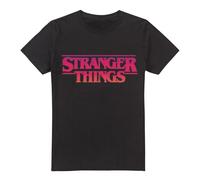 Stranger Things Camiseta Unisex con Logotipo de Atardecer, Negro, S