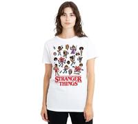 Stranger Things Cartoon Characters Ladies T Shirt, Black, Medium