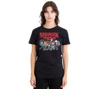 Stranger Things Cartoon Group Ladies T Shirt, Black, XX-Large