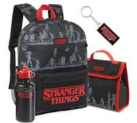 Stranger Things Mochila Escolar Niño Adolescente Set Escolar 4 Piezas con Bolsa Merienda Botella de Agua Llavero Regalo Niños