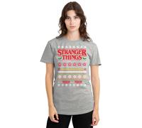 Stranger Things Demogorgon Ugly Christmas Jumper Ladies T Shirt, Athletic Heather, Large