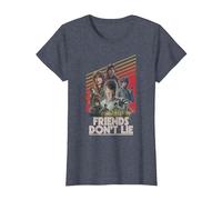 Stranger Things Friends Don't Lie Poster Camiseta, Mujer, Azul Jaspeado, M