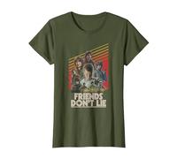 Stranger Things Friends Don't Lie Poster Camiseta, Mujer, Verde Oliva, XL