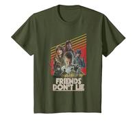 Stranger Things Friends Don't Lie Poster Camiseta, Niños, Verde Oliva, 10 años