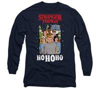 Stranger Things Group Ho Ho Ho Christmas Unisex Long Sleeve T Shirt, Navy, Large