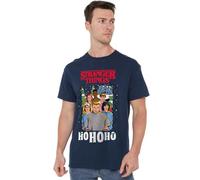 Stranger Things Group Ho Ho Ho Christmas Unisex T Shirt, Navy, Small