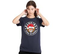 Stranger Things Hawkins Christmas Badge Ladies T Shirt, Athletic Heather, Large