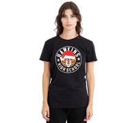 Stranger Things Hawkins Christmas Badge Ladies T Shirt, Black, Medium