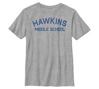 Stranger Things Hawkins Mid School-Camiseta de Manga Corta, Gris, Talla única Unisex niños