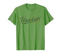 Stranger Things Hawkins Retro 80s Texto Deportivo Camiseta, Hombre, Hierba, XL