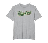 Stranger Things Hawkins Retro 80s Texto Deportivo Camiseta, Hombre Tallas Grandes, Gris Jaspeado, 5X Alto