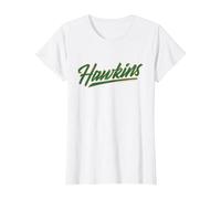 Stranger Things Hawkins Retro 80s Texto Deportivo Camiseta, Mujer, Blanco, XL