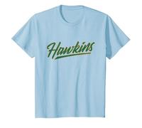 Stranger Things Hawkins Retro 80s Texto Deportivo Camiseta, Niños, Azul Bebé, 10 años
