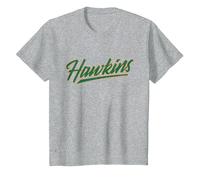 Stranger Things Hawkins Retro 80s Texto Deportivo Camiseta, Niños, Gris Jaspeado, 10 años