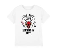 Stranger Things Hellfire Birthday Boy Camiseta Infantil, Blanco, 7-8 A