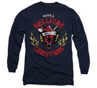 Stranger Things Hellfire Christmas Unisex Long Sleeve T Shirt, Navy, Large