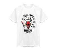 Stranger Things Hellfire Club Camiseta para niños | Chicos Chicas Hawkins Society Eddie White Outfit | Mercancía de la Temporada 4 9-10 años