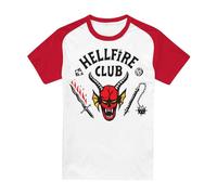Stranger Things Hellfire Club Raglan Camiseta Baseball de Manga Corta, Blanco Rojo, L