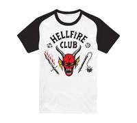 Stranger Things Hellfire Club Raglan Camiseta Baseball de Manga Corta, Blanco, S