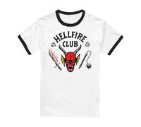 Stranger Things Hellfire Club Ringer Camiseta Ringer Unisex, Negro Blanco, X-L