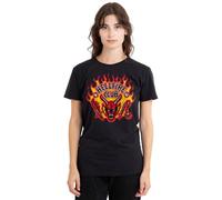 Stranger Things Hellfire Flames Ladies T Shirt, Black, Large