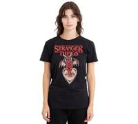 Stranger Things Hellfire Heart Ladies T Shirt, Black, Medium
