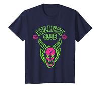 Stranger Things Hellfire Neon Sketch Logo Camiseta, Niños, Azul Marino, 12 años