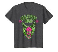 Stranger Things Hellfire Neon Sketch Logo Camiseta, Niños, Jaspeado Oscuro, 3 años