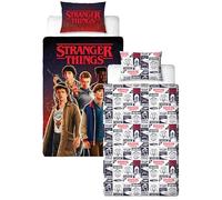 Stranger Things Juego de Funda Nórdica Individual con Diseño de Llamas con Licencia Oficial, Ropa de Cama Reversible de 2 Caras Que Incluye Funda de Almohada a Juego, para Dormitorio Infantil