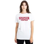 Stranger Things Main Logo Ladies T Shirt, White, Large