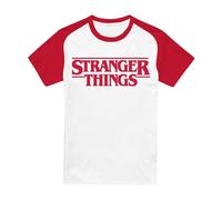 Stranger Things Main Logo Raglan Short Sleeve Baseball T Shirt, White/Red, Medium