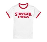 Stranger Things Main Logo Ringer Camiseta Ringer Unisex, Blanco Rojo, XXL
