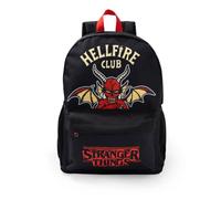 Stranger Things Mochila negra del Hellfire Club | Correas acolchadas rojas y bolsillos de malla escolar con cremallera y estampado gráfico diaria para adultos